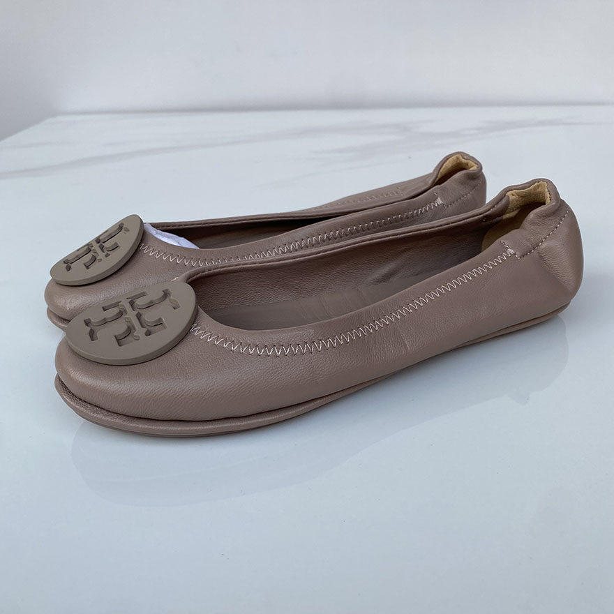 欧美外贸全羊皮跳舞鞋圆头平底搭扣纯色日常INS潮鞋可对折蛋卷鞋