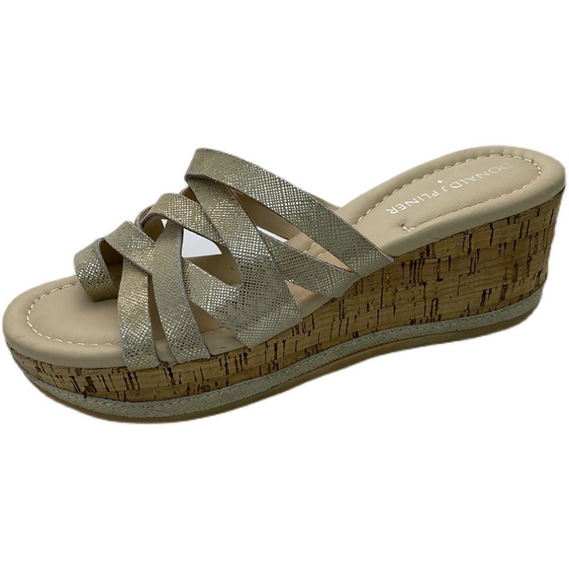 新款坡跟防水台凉鞋36码罗马风格牛皮软底夏季拖鞋穆勒拖小码