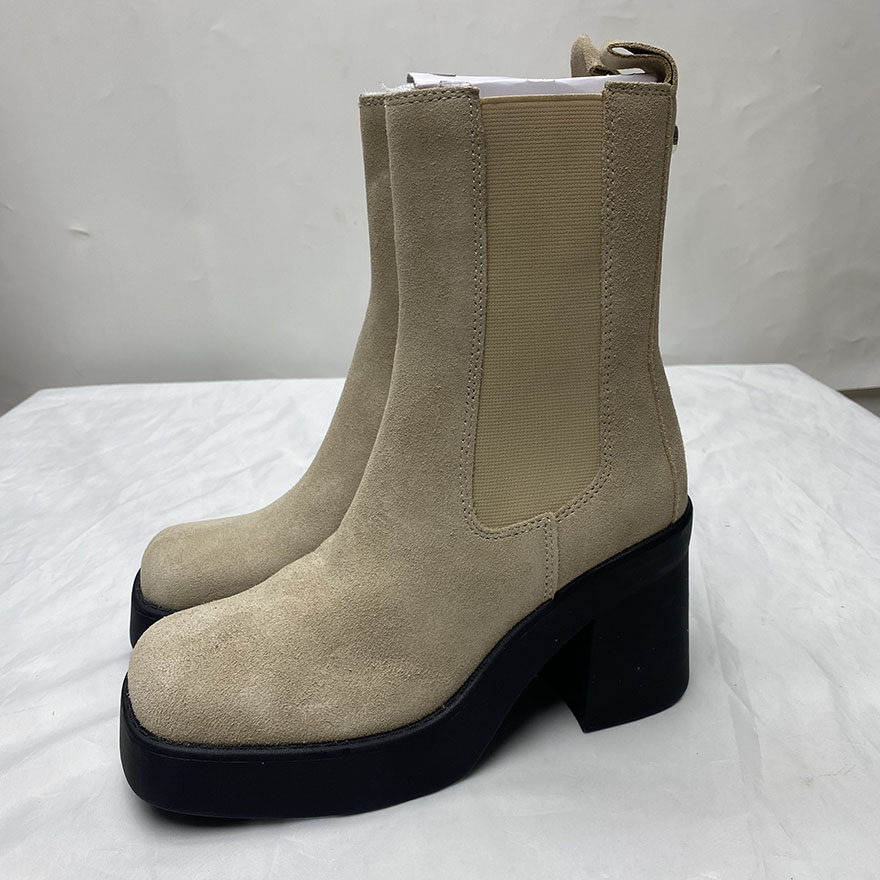 NEW WOMENS CHELSEA MID-RISE BOOTS PLATFORM THICK SOLES HIGH HEELS SQUARE TOE FASHION BOOTS EUROPEAN AND AMERICAN BIG HEADS PERSONALITY AND VERSATILE