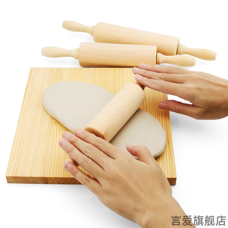 彩泥滚轴泥塑擀泥杖擀面棍小号儿童陶艺原木色泥板棍子擀面杖木质