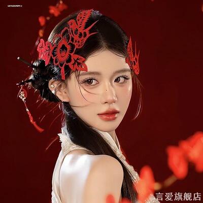 新年拍照红色剪纸道具女新中式
