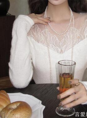 搭配旗袍仿珍珠项链锁骨链子双层