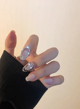 几何镂空开口调节护甲片镶钻镀金护甲戒指单身戒指尖穿戴指套