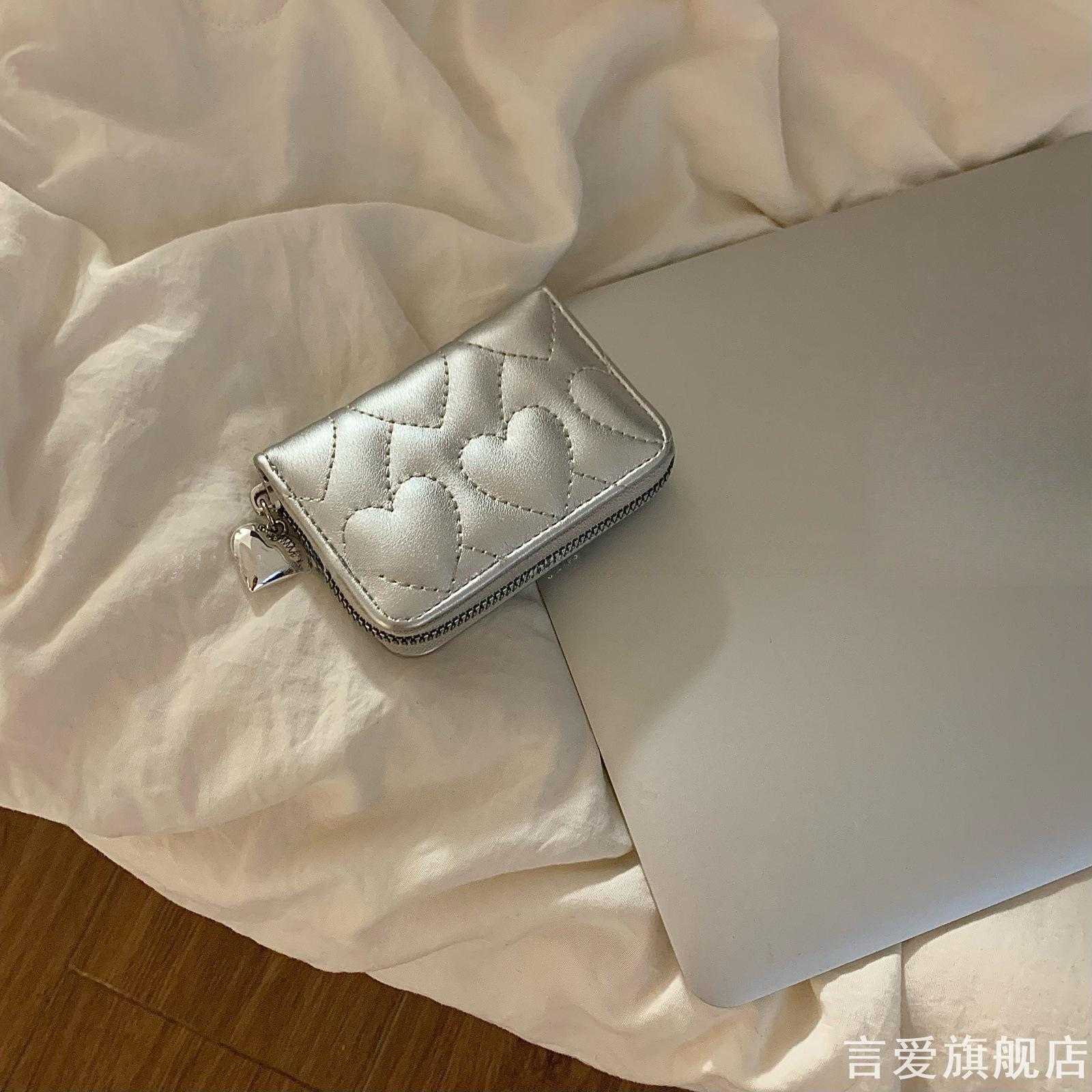 甜系奶粉爱心风琴钱包小巧拉链零钱包少女多隔层证件卡片收纳包