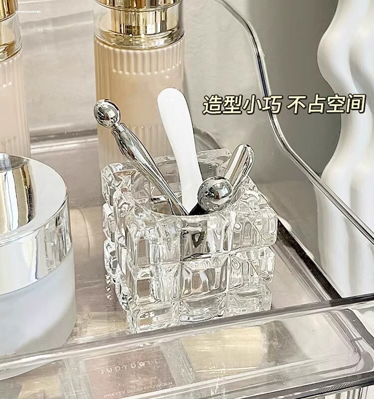 面膜支架按摩小勺收纳盒置物架勺子置放玻璃面霜桌面眼霜按摩棒