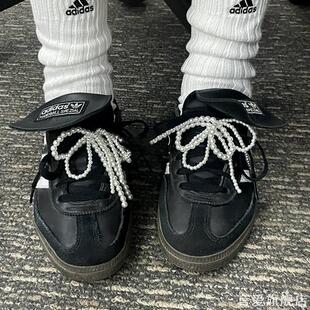 银色蝴蝶结装饰扣珍珠鞋带配饰ins风运动鞋花小众百搭samba德训鞋