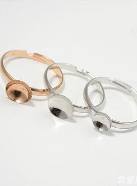 铜色圆盘底托手工戒指DIY玻璃罩