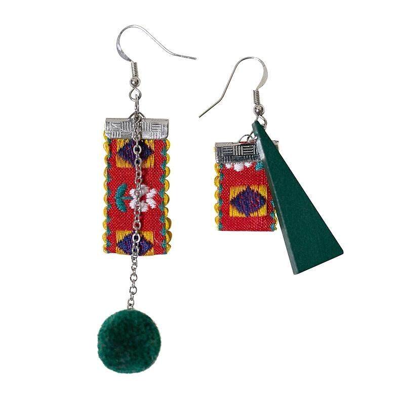 民族风复古耳饰苗银老绣片耳坠手工刺绣精美绣花耳环老绣饰品