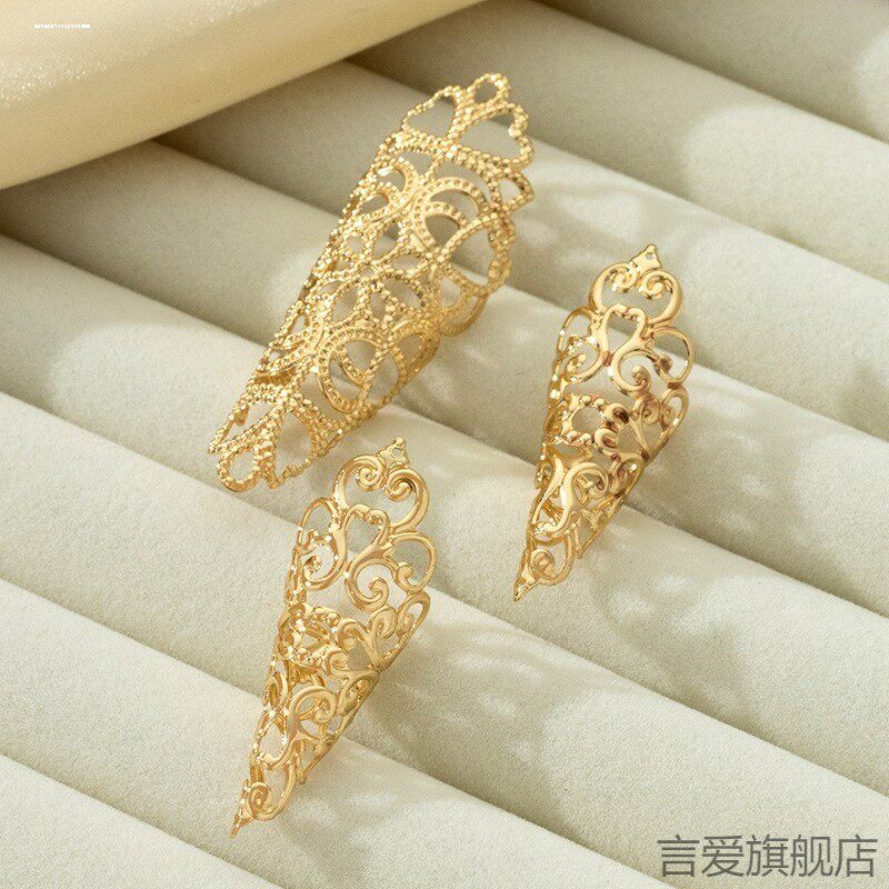 锥形指甲套宫廷风镂空花纹装饰套装手指套道具舞蹈贵妃护甲戒指