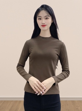 新款春夏纯色内搭女莫代尔圆领长袖打底衫修身大码可外穿T恤Y119