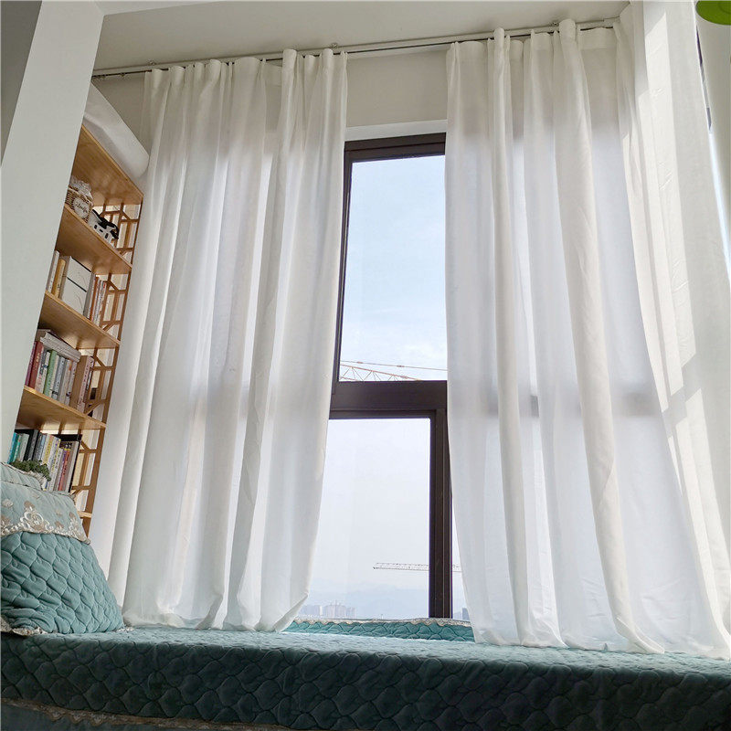 透光不透人窗帘天丝绒窗纱绸缎绒窗纱简约现代客厅落地窗飘纱新款
