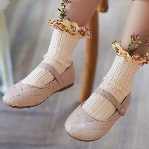 现货法国Collegien春夏刺绣花边公主袜埃及长绒棉女童袜