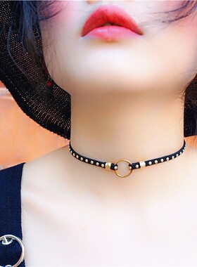 暗黑系choker项链女黑绳皮绳锁骨链短款脖子饰品颈带黑色颈链项圈