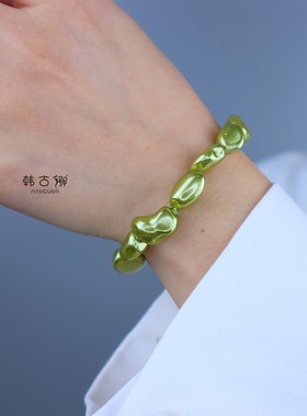 异形巴洛克贝珠珍珠手链女款轻奢小众设计高级感手串绿色系手饰品