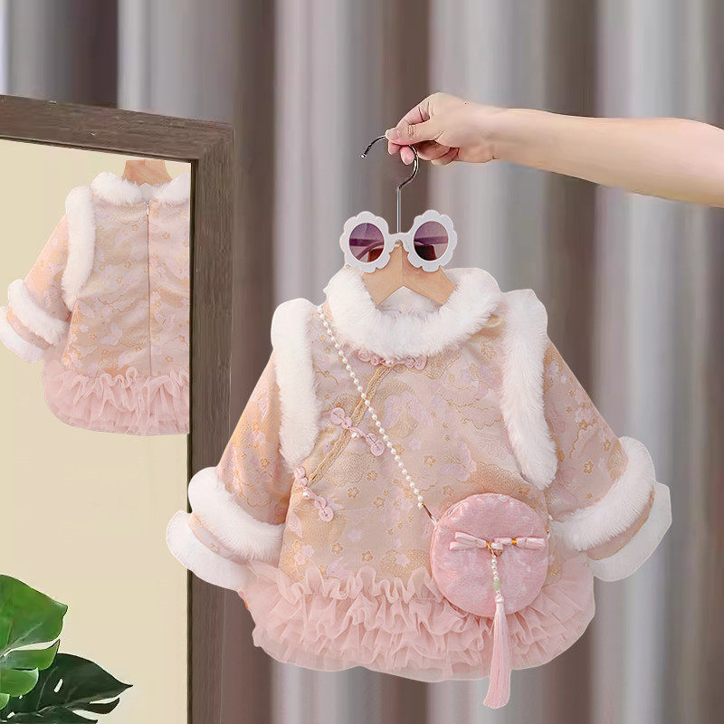 婴儿衣服秋冬新款加厚保暖汉服连衣裙一周岁女宝宝抓周唐装拜年服