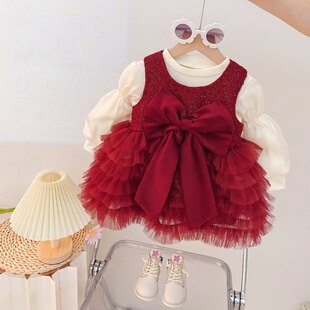 女童公主裙秋装甜美连衣裙宝宝洋气凸凸裙周岁女宝礼服婴儿蛋糕裙