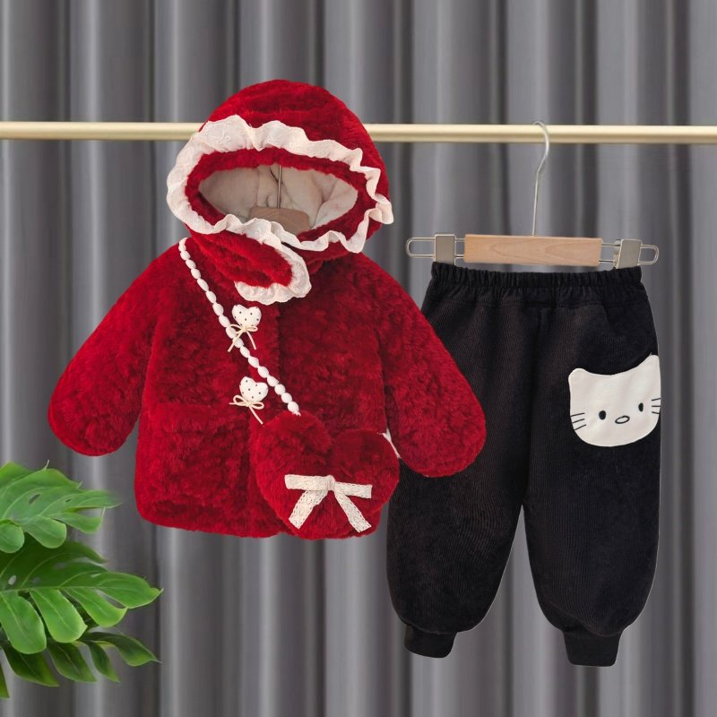 女童冬季加厚棉衣套装冬装宝宝时髦加绒棉服儿童毛毛衣两件套衣服,童装/婴儿装/亲子装,套装,淘宝优惠券,粉丝福利购,淘宝优惠卷