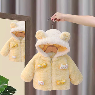 儿童加厚棉袄童装 女宝宝加绒毛毛上衣冬季 2055新款 女童外套秋冬装