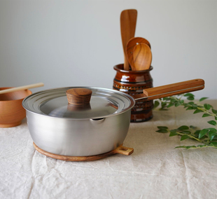 【现货】小泉诚ambai木柄不锈钢三层底雪平锅奶锅汤锅