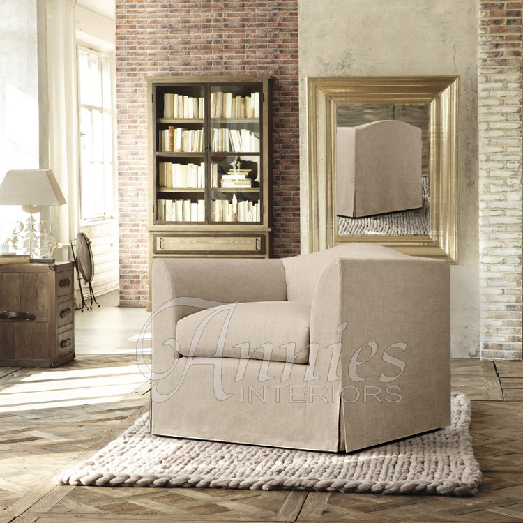 安妮家居罗赛东弧形背软包纯亚麻布艺活套可拆洗单人位沙发