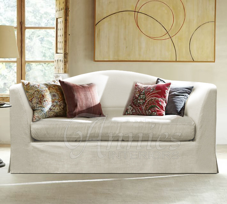 安妮家居巴黎风罗赛东弧形背软包纯亚麻布艺活套可拆洗三人位沙发