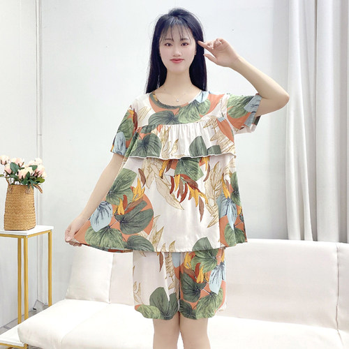 棉绸睡衣女夏季2026新款短袖不带胸垫防凸点冰丝可外穿家居服套装