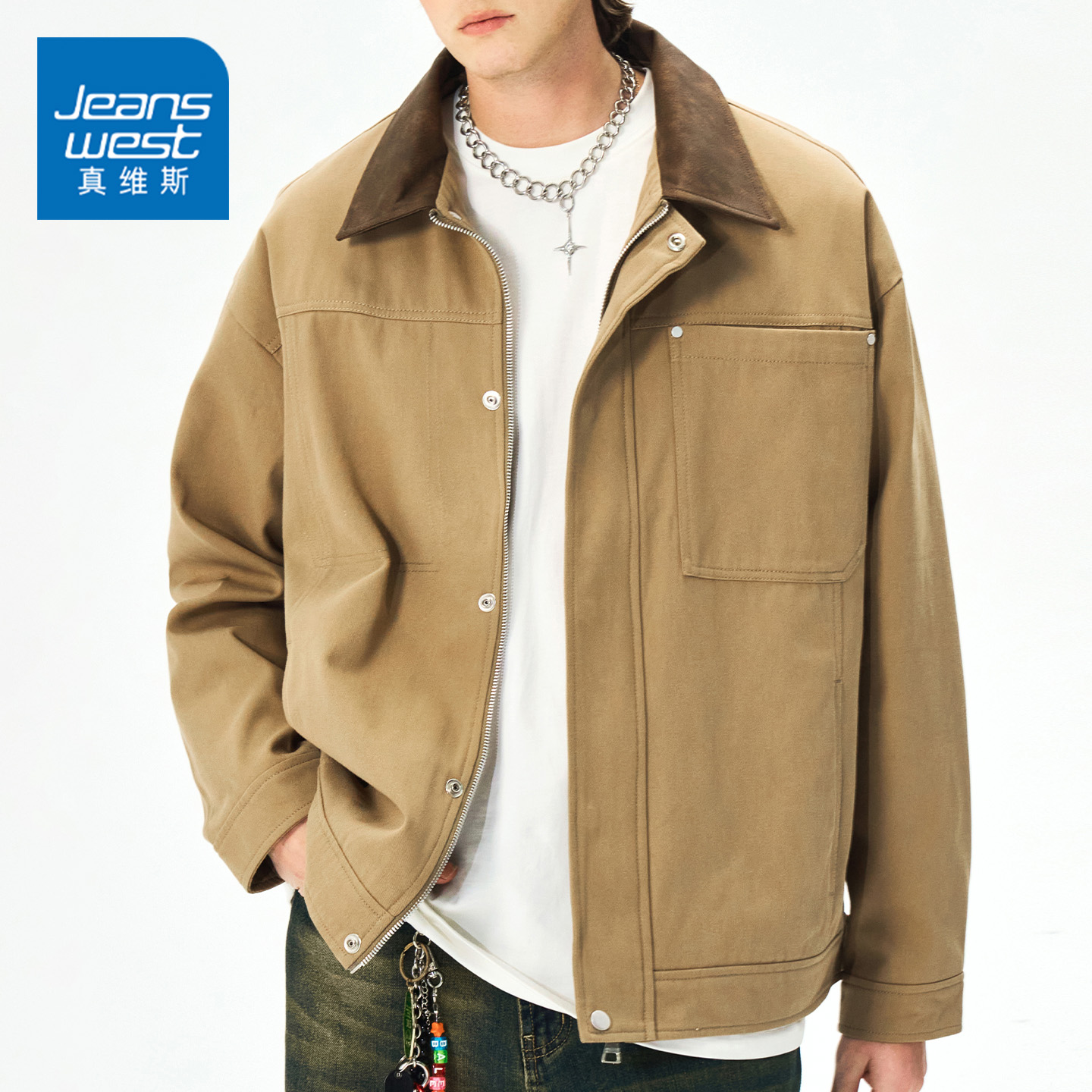 真维斯工装外套男士休闲翻领夹克