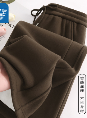 LB真维斯灰色阔腿裤女2025新款春秋款韩系慵懒风休闲裤加绒直筒裤