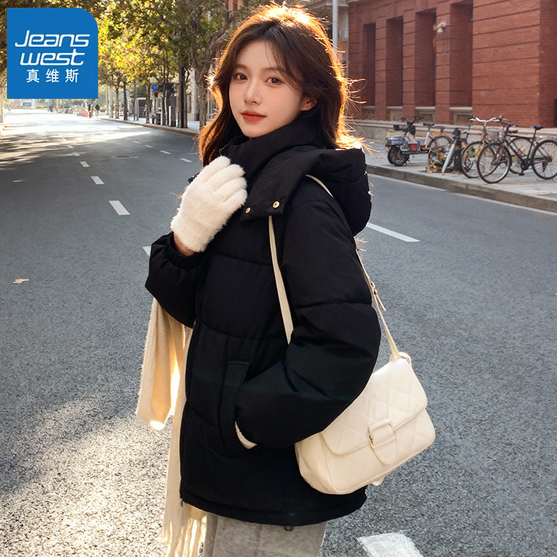 真维斯黑色加厚棉袄保暖外套棉衣