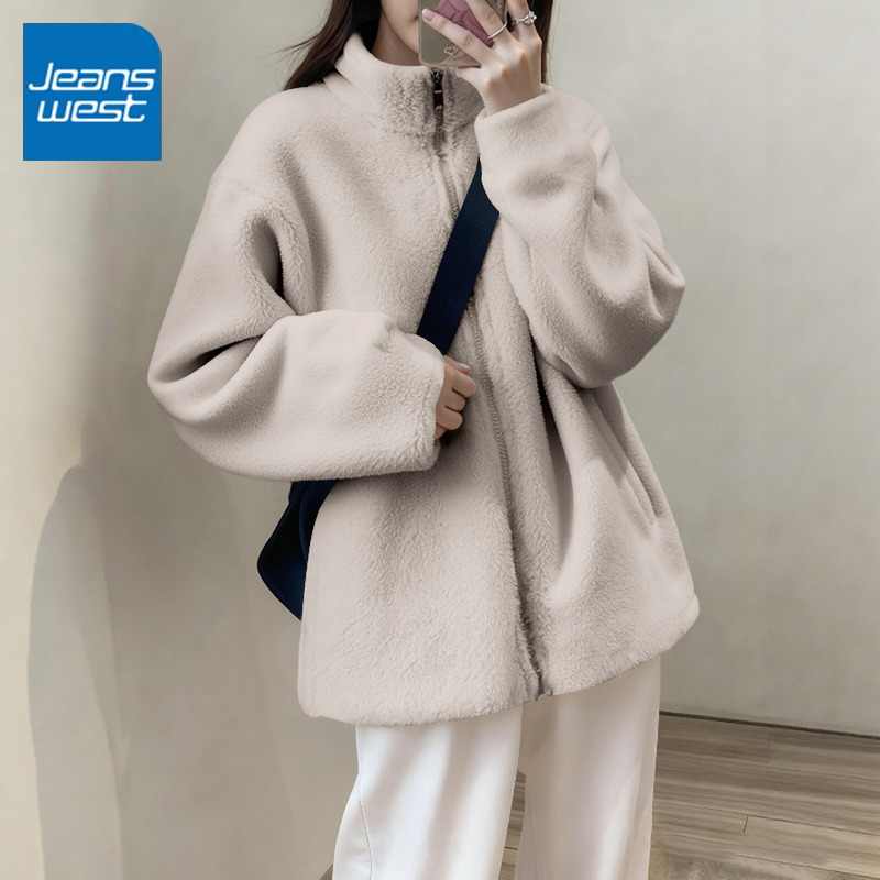 真维斯女舒棉绒立领开衫冬季新款