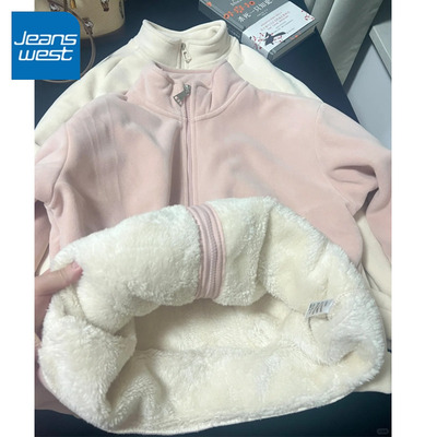 KCV真维斯摇粒绒外套女款2025新款冬加厚保暖卫衣加绒冲锋衣内胆