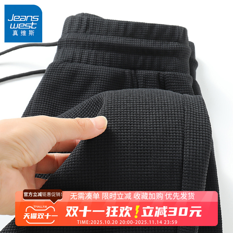 GV真维斯重磅裤子男春秋季华夫格休闲长裤男士宽松休闲束脚卫裤B