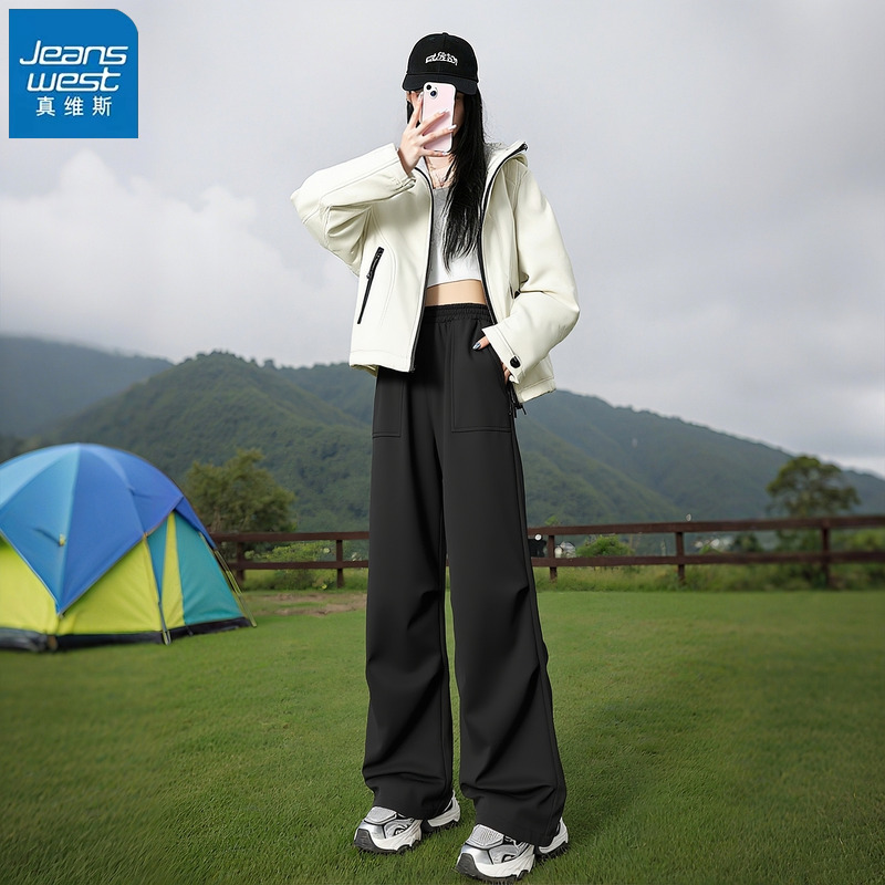 真维斯杏色三防软壳加绒工装裤女