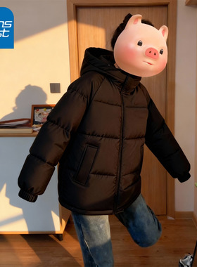 NOA真维斯黑色连帽棉服女2026新款冬装棉袄宽松加厚保暖百搭外套