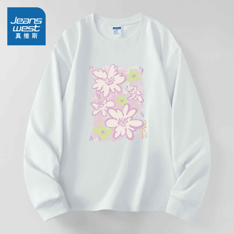 NX真维斯女装纯棉宽松长袖上衣 2025秋季新品 通勤简约印花T