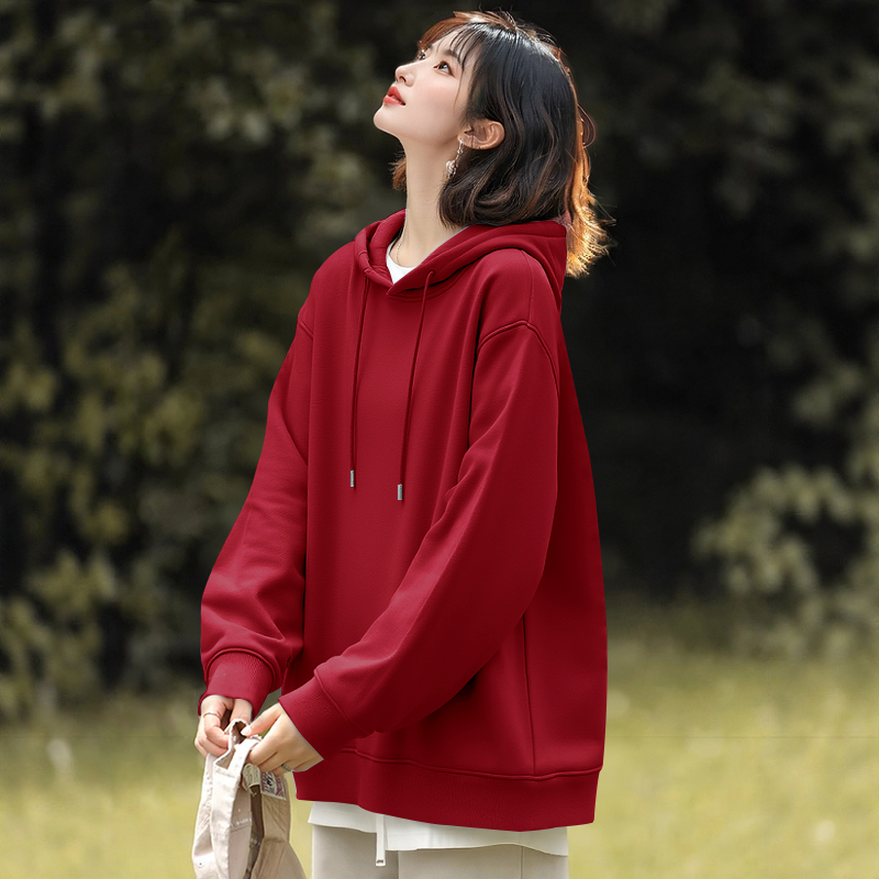 NOW真维斯红色连帽卫衣女2025新款秋季小个子休闲外套长袖上衣女