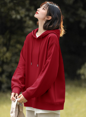 NOW真维斯红色连帽卫衣女2026新款春季小个子休闲外套长袖上衣女