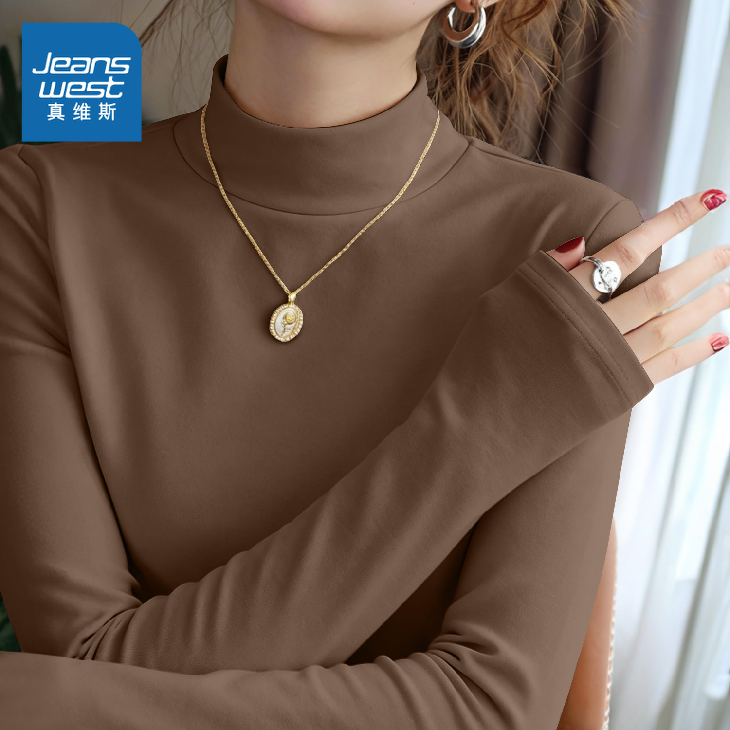 真维斯半高领仿德绒内搭上衣女