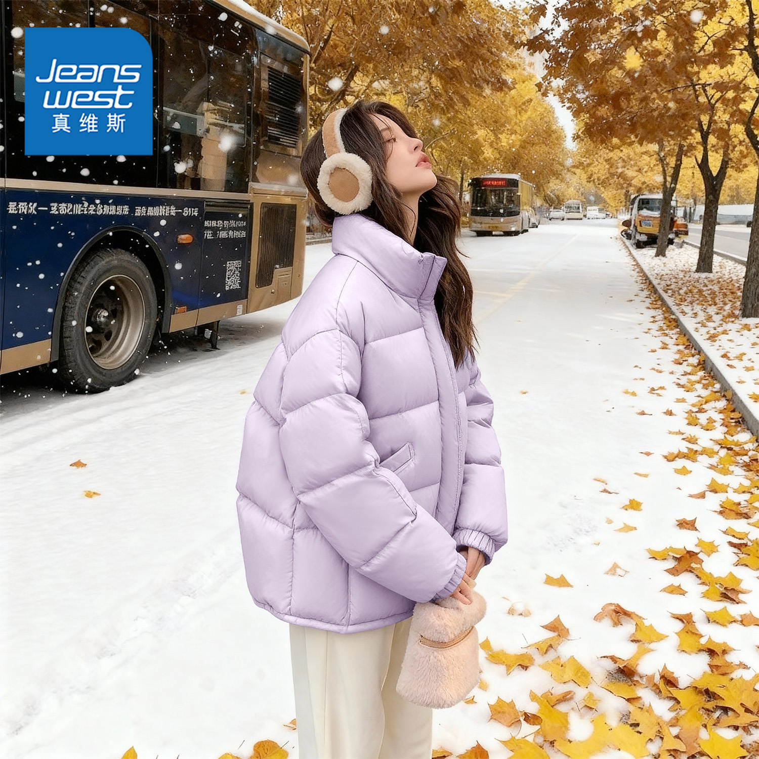 真维斯紫色加厚棉服女款2025新款