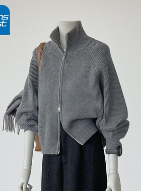 NOA真维斯拉链高领加厚针织上衣 2025秋季宽松插肩毛衣开衫外套女