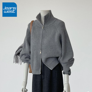 NOA真维斯拉链高领加厚针织上衣 2026秋季宽松插肩毛衣开衫外套女