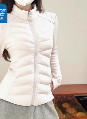 NOW真维斯轻薄夹棉外套女2025新款秋冬季修身白色立领冲锋衣内胆