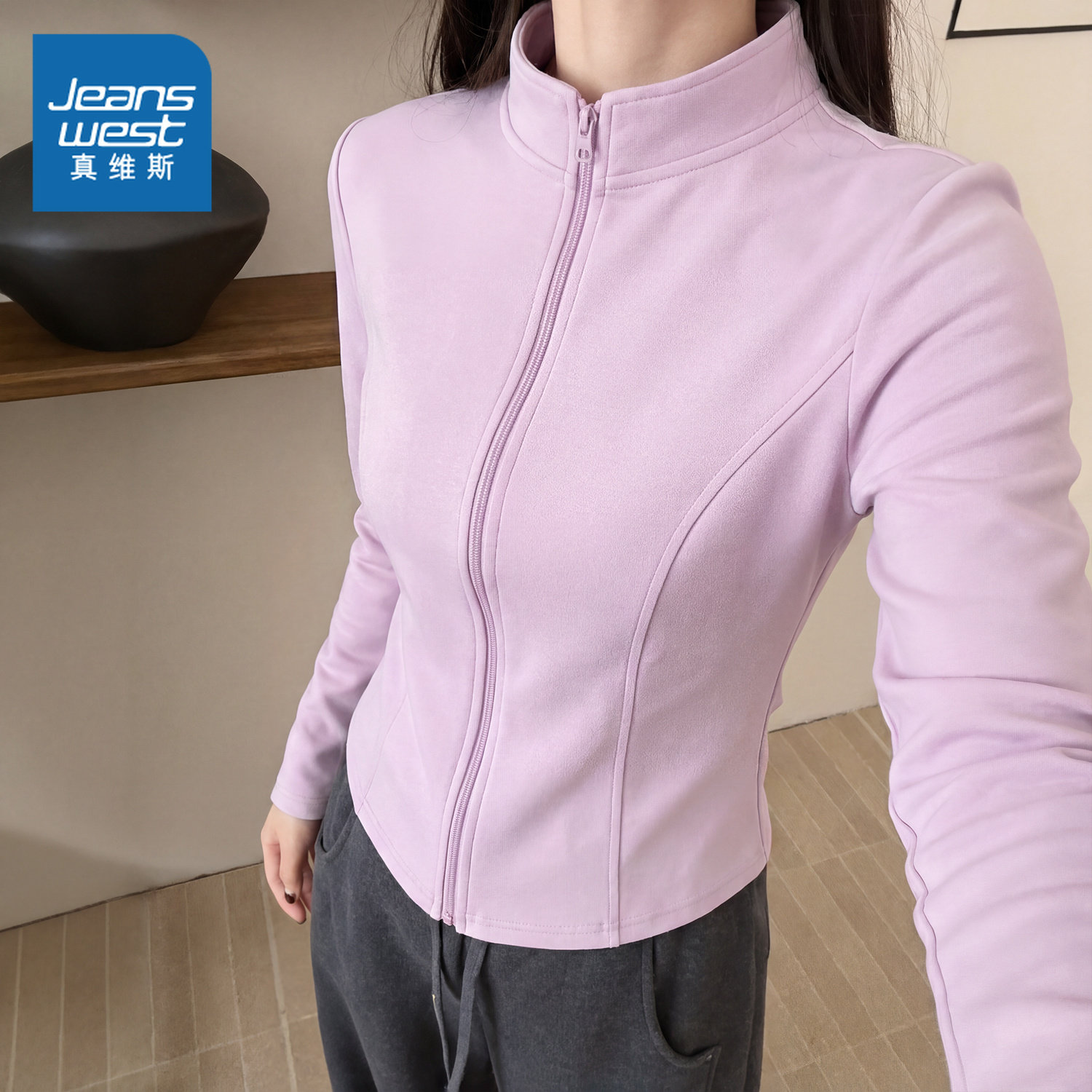 NOB真维斯紫色立领卫衣开衫女士春季新款修身显瘦休闲运动短外套,女装/女士精品,短外套,淘宝优惠券,粉丝福利购,淘宝优惠卷