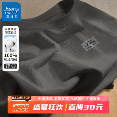 GV真维斯纯棉长袖t恤男美式复古潮流重磅宽松大码百搭圆领体恤衫B