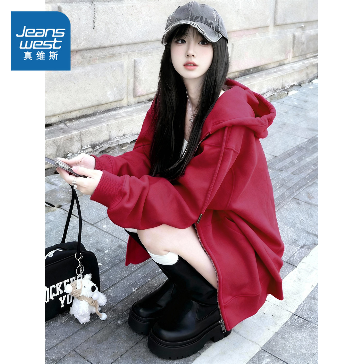 NOW真维斯连帽外套女2026新款春秋韩系慵懒开衫休闲宽松卫衣上衣,女装/女士精品,卫衣/绒衫,淘宝优惠券,粉丝福利购,淘宝优惠卷