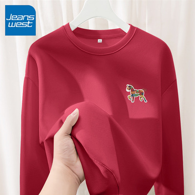 KV真维斯2026马年本命年衣服小个子圆领卫衣女春秋款国潮红色外套