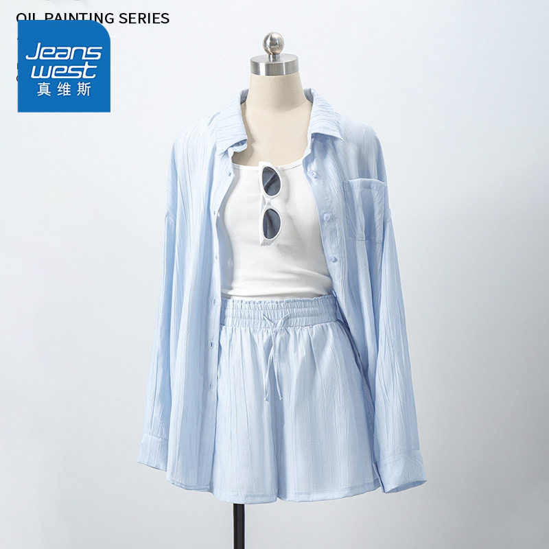 KV真维斯休闲套装衬衣女2026新款夏季衬衫短裤韩系穿搭一整套装