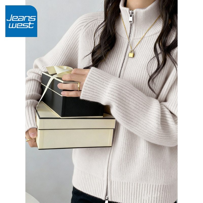 真维斯女立领开衫毛衣2025冬季新款