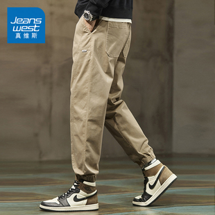 子男生纯色百搭纯棉宽松休闲通勤裤 束脚运动裤 男 新款 KZ真维斯春季