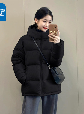 NOA真维斯连帽棉服女 2025新款冬季加厚保暖黑色百搭小个子面包服